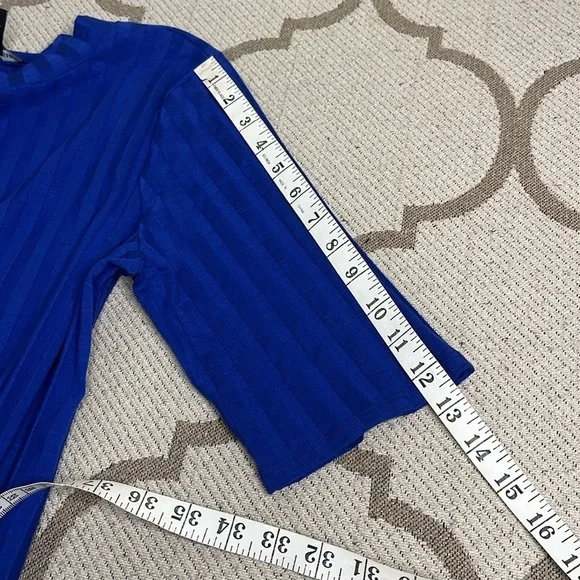 Eileen Fisher Ribbed Mock-Neck Dress Royal Blue Size medium Shift Short Sleeve - Picture 11 of 13